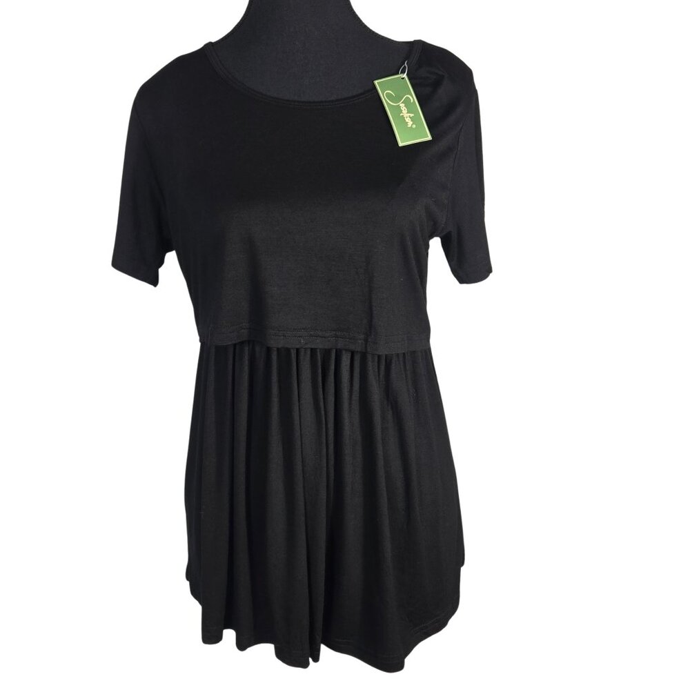 NWT |  Black Short Sleeve Maternity & Nursing Tunic Top Babydoll | Medium